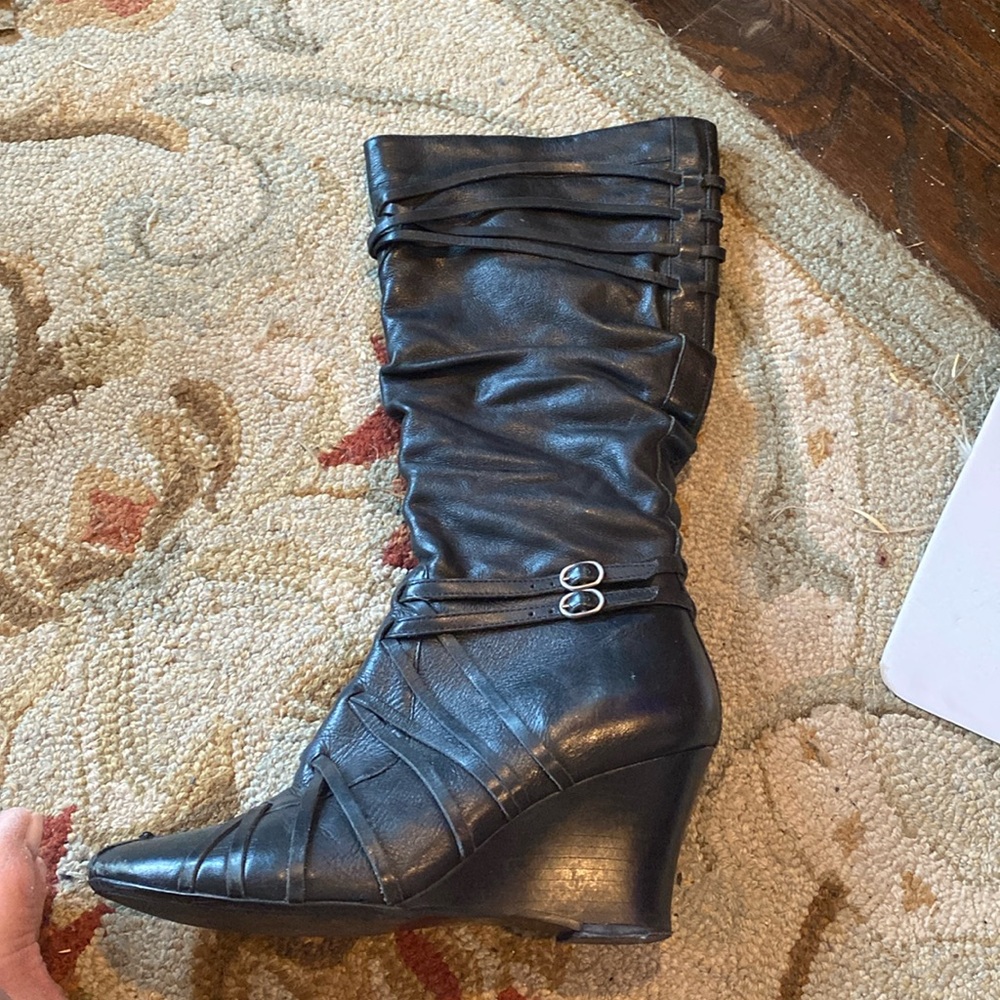 leather platform heel strappy boots